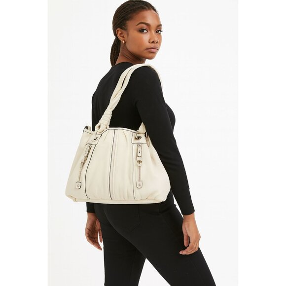 B MAKOWSKY LEATHER BAG HOBO CREAM SHOULDER SATCHEL HANDBAG PURSE WOMEN'S WOMAN'S - Picture 1 of 15